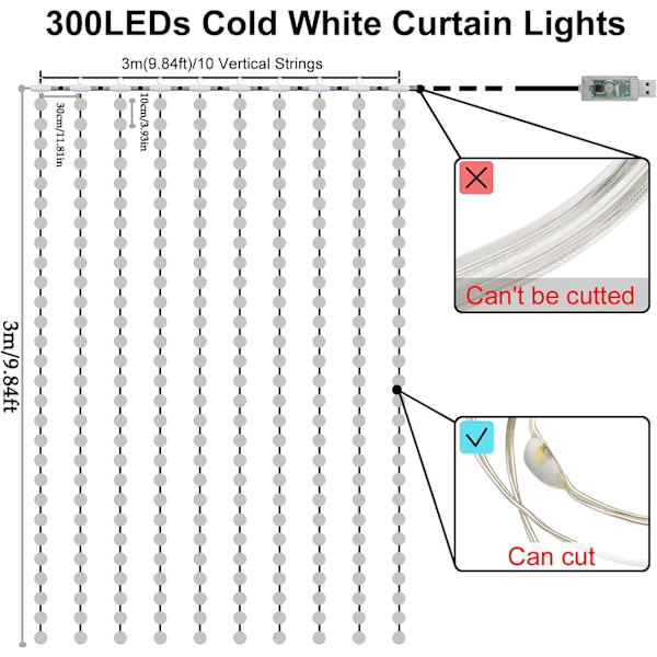 Verhovalot, 3x3m Verhovalot 300 LED Vedenpitävä IP65 Me