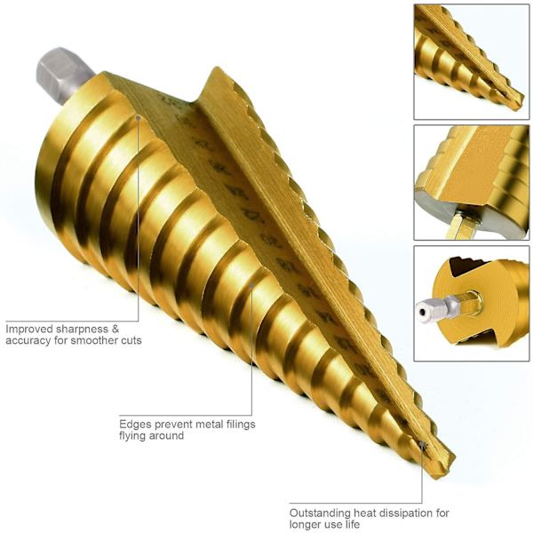 3-delad HSS-stegborr-set med höghastighetsstål (4-12 mm, 4-20 mm och 4-32 mm) Konisk borr Hålskärare