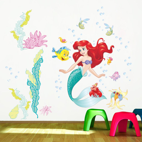 2 st The Little Mermaid väggdekaler Dekorera prinsessan undervattens