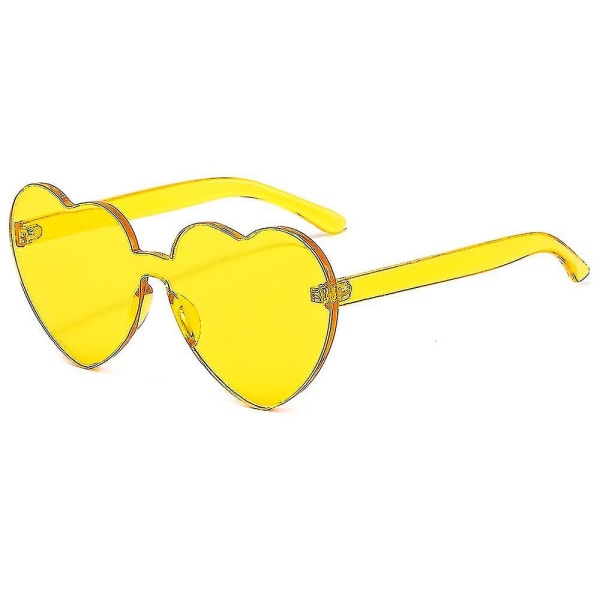 Love Peach Heart Sunglasses Fashion Ladies Frameless Sunglasses Thick All-in-one Jelly Candy Color Glasses（Yellow）