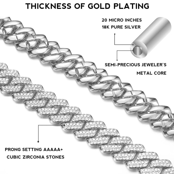 Kubanska länkar kedja för män 13 mm halsband guld silverpläterade halsband kedja diamant