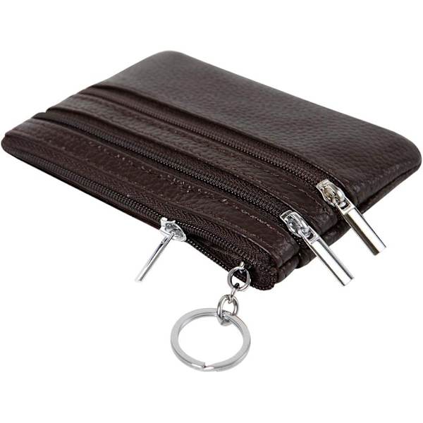 Äkta Läder Plånbok för Kvinnor med Nyckelring, kaffe, One Size, Plånbok