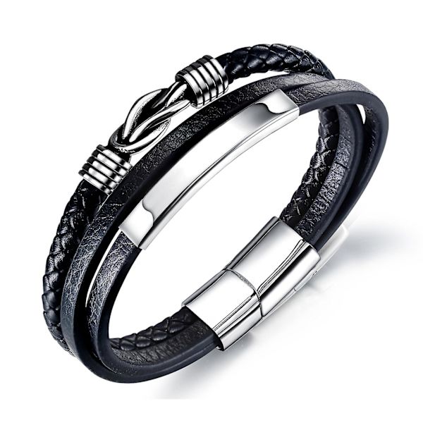 Svart läderarmband för män, läderarmband, läderband, flätat äkta läder, brett läderarmband