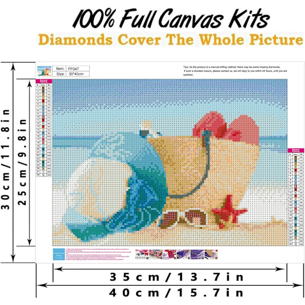 Timanttimaalaus Ranta, DIY 5D Timanttitaide Ranta, Timanttimaalaus Kesäinen Rantamaisema, Täydellinen Kotiseinän Koristeluun 16 x 12 tuumaa
