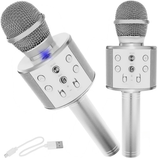 Karaoke mikrofon med høyttaler / Karaoke med mikrofon - Bluetooth Silver
