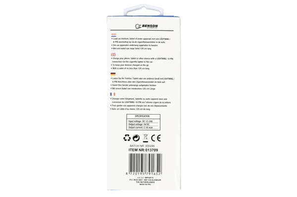 Billaddare Lightning-kabel 1,2 m 12-24 V