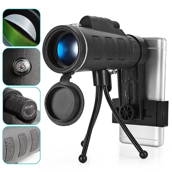 40x60 zoomteleskop for mobil med klemme og stativ - Universal Black