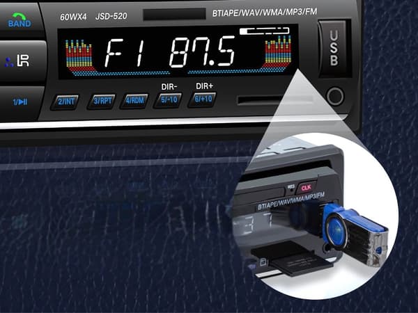 Bilradio 1-DIN - Bluetooth, mikrofon, 4×60 W