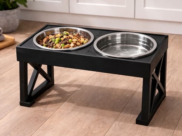 Hund- och kattmatskål dubbel med stativ rostfri