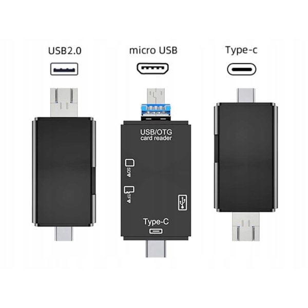 Kortläsare SD/MicroSD/TF - USB 2.0 / USB-C Adapter - OTG