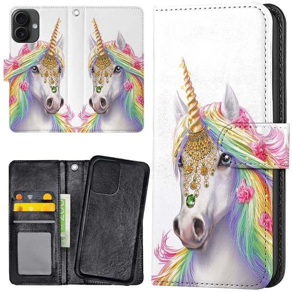 iPhone 16 - Plånboksfodral/Skal Unicorn/Enhörning