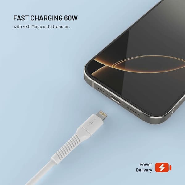 FIXED LIQUID silikonkabel USB-C/Lightning 1.2m Vit