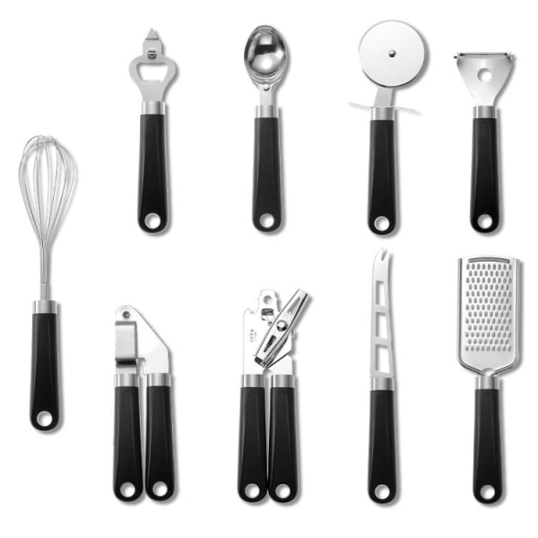 Köksredskap Kit 9-delar - Kniv, skärare, öppnare m.m. Svart