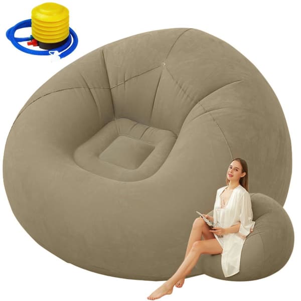 Uppblåsbar sittpuff velour Brown