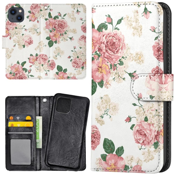 iPhone 13 - Plånboksfodral/Skal Retro Blommor multifärg