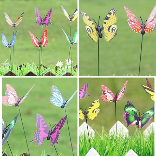 10-Pack - Fjärilar på Pinne - Trädgårdsdekoration multifärg