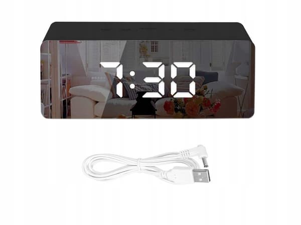 Vekkerklokke med LED & Termometer – Klokke Black