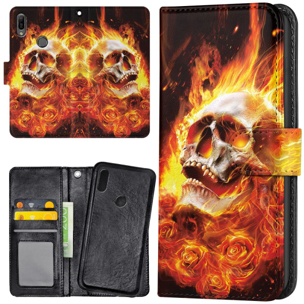 Huawei Y6 (2019) - Mobilcover/Etui Cover Burning Skull