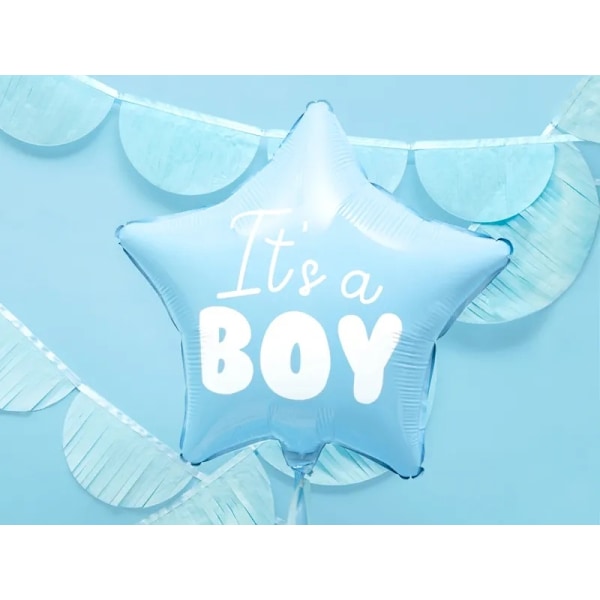 Folieballong "Det är en pojke" till babyshower stjärna blå 48 cm