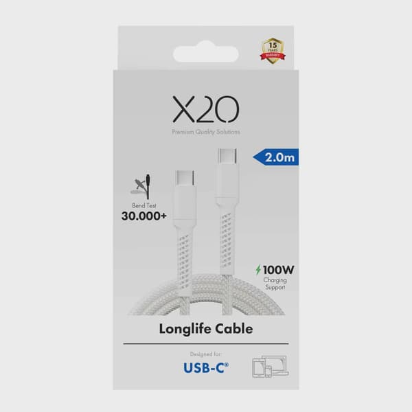 X2O Longlife 100W USB-C/C-kabel 2 m vit