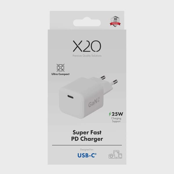 X2O 25W hemmaladdare USB-C GaN vit