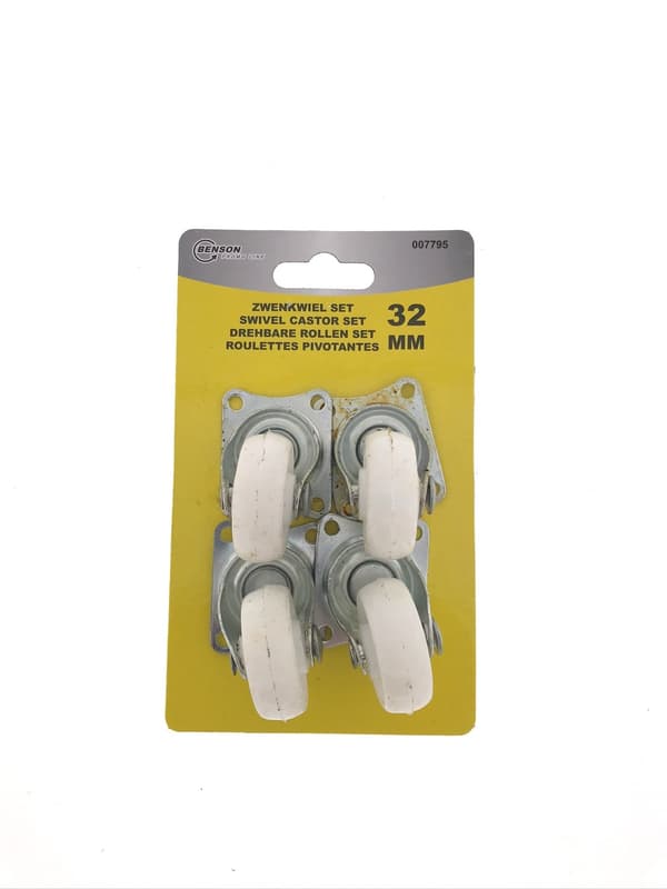 Svivelhjul set 32 mm vit 4 st