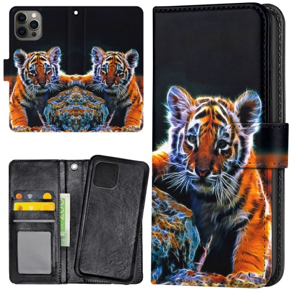 iPhone 12 Pro Max - Plånboksfodral/Skal Tigerunge multifärg