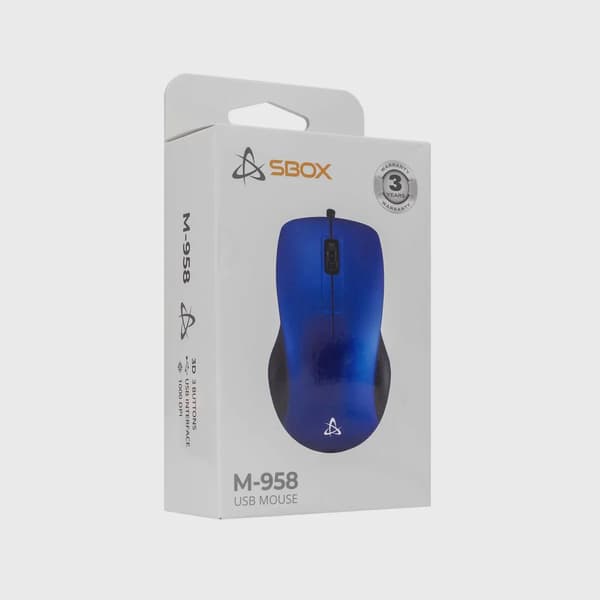 SBOX Trådad USB Mus 3D 1.000dpi Blå