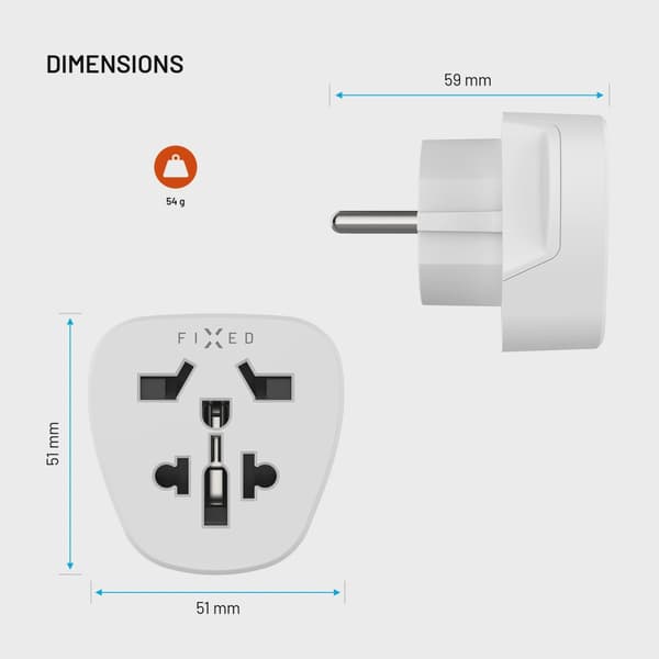 FIXED Reseadapter Schuko EU/Världen Vit