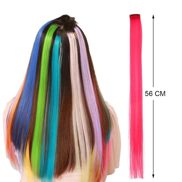 4-Pak - Clip-on Farvet Hair Extensions / Striber - 56 cm Pink #6 Rosa