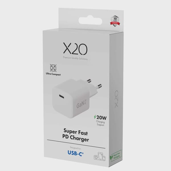 X2O 20W hemmaladdare USB-C GaN vit