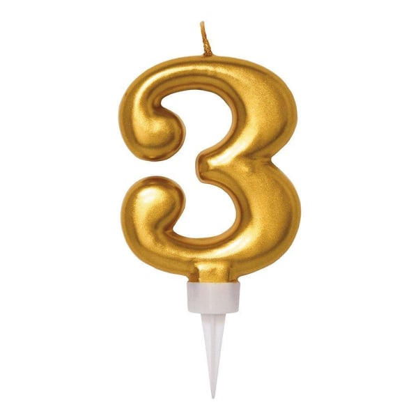 Syntymäpäiväkynttilän / kakun kynttilän numero - kulta Gold 3