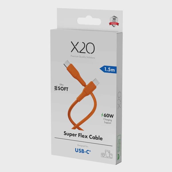 X2O SUPERFLEX 60W USB-C/C-kabel 1,5 m orange