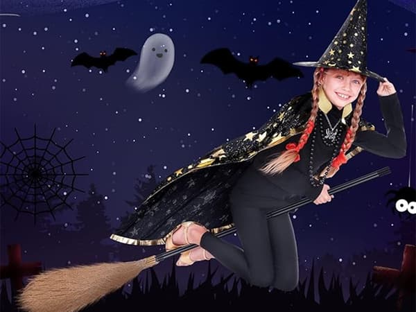 Förklädnad guide kostym halloween cape hatt