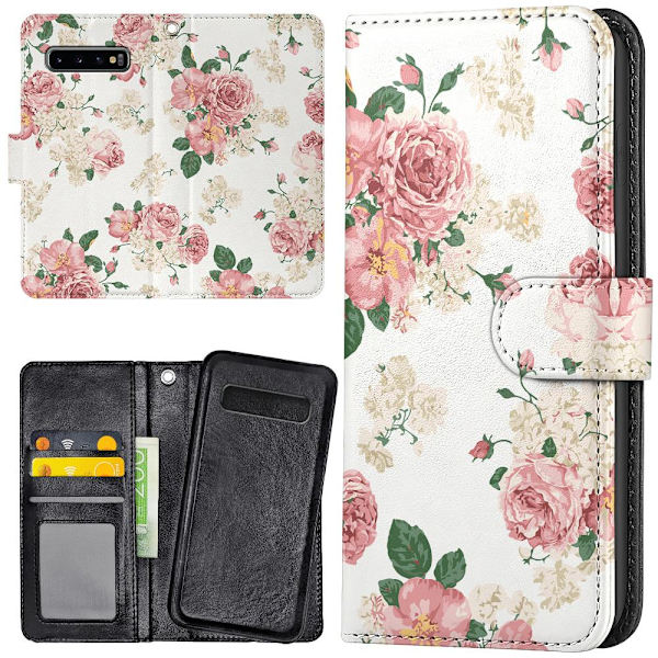 Samsung Galaxy S10 Plus - Plånboksfodral/Skal Retro Blommor