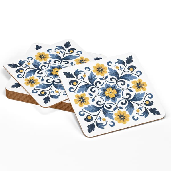 4-Pack - Glasunderlägg Blomkonst  - Underlägg till Glas multifärg