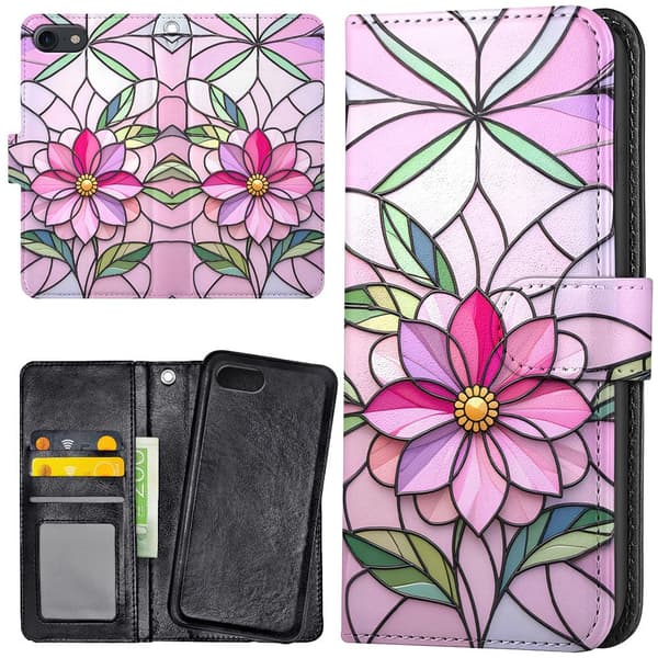 iPhone 16e/17e - Plånboksfodral/Skal Glass Flower