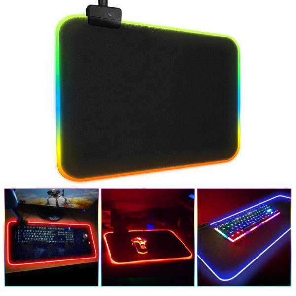 Pelaajan hiirimatto LED-valoilla - RGB - Valitse koko Black 30x25 cm