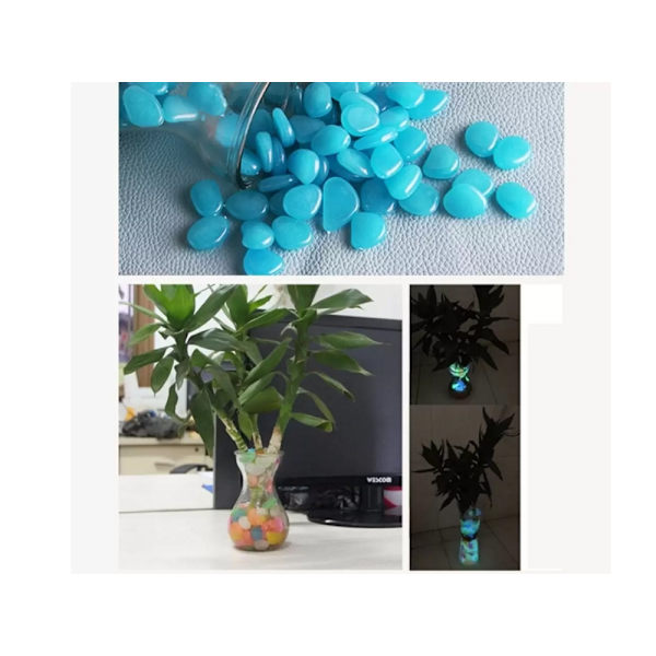 100 stk. Selvlysende Sten - Glow in the Dark Dekoration Blue