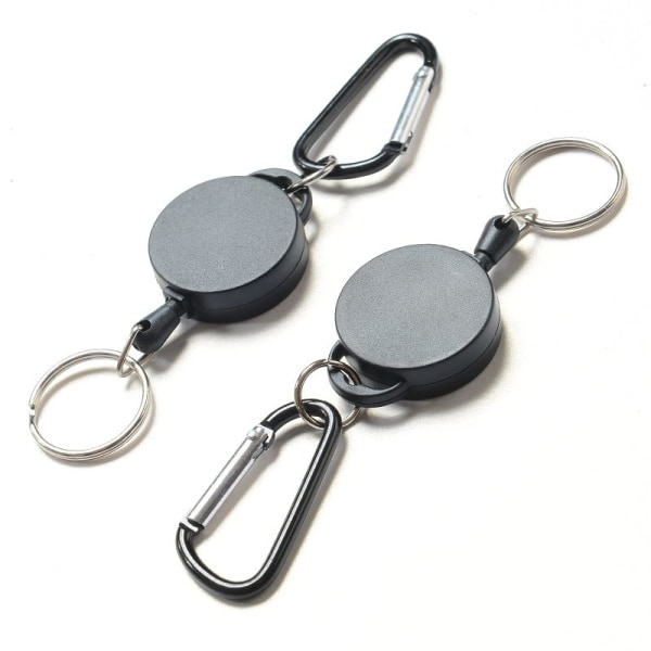 2-Pack - Nyckelring Utdragbar / Nyckelhållare med Snöre Svart