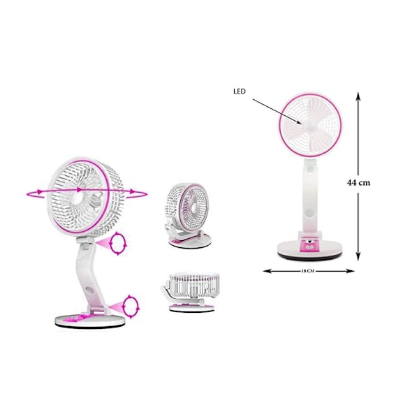 Trådlös Fläkt / Bordsfläkt - 18 cm Pink