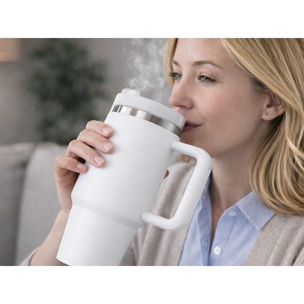 Termosmugg 1.2 L med sugrör Vit