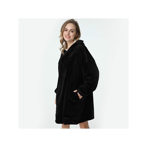 Oversized Hoodie med Luva - Filt Svart