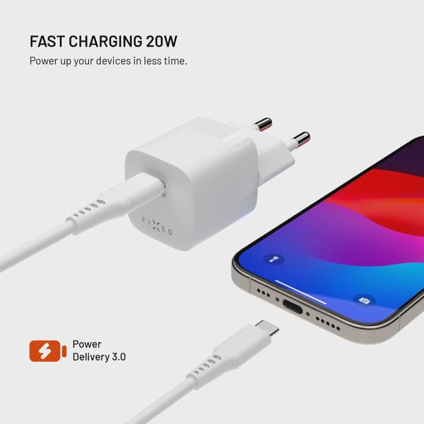 FIXED Snabb Mini Hemladdare 20W USB-C PD Vit
