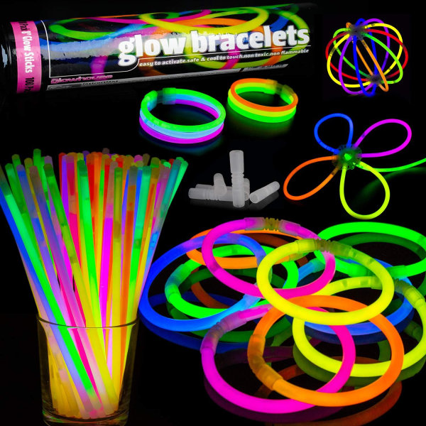 100-Kpl - Hehkuvat Rannekkeet / Glowsticks - Moniväri Multicolor one size