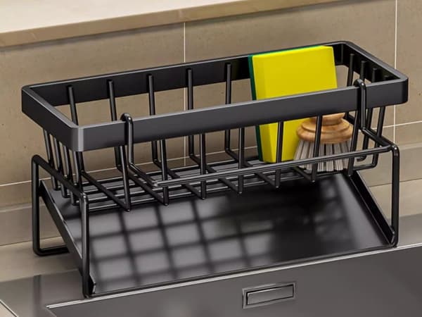 Diskkorg med droppbricka - Metallhållare för svamp och köksredskap