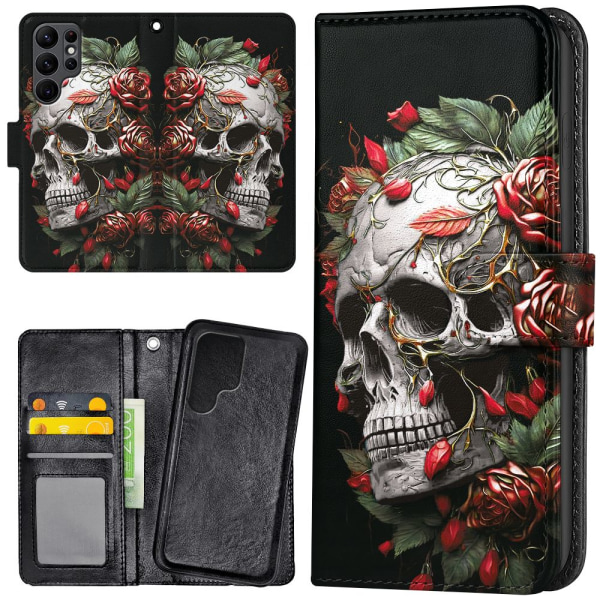 Samsung Galaxy S23 Ultra - Lompakkokotelo/Kuoret Skull Roses