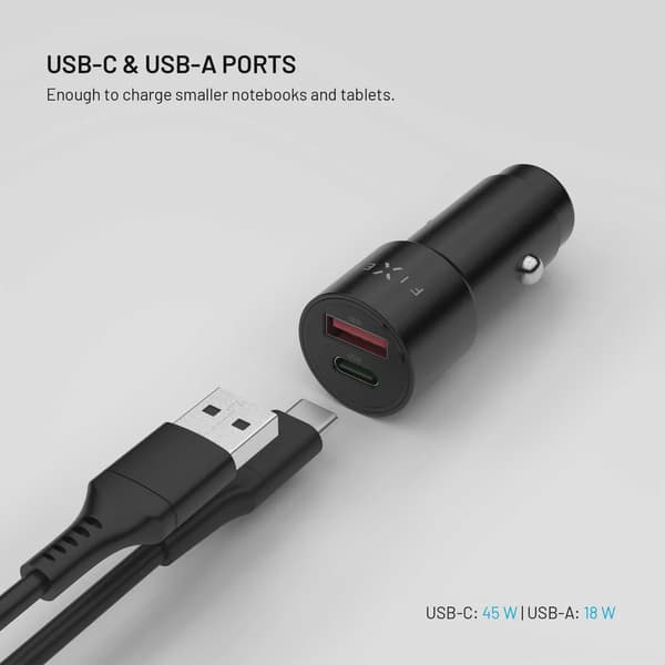 FIXED Supersnabb 63W USB-A/C Billaddare Svart
