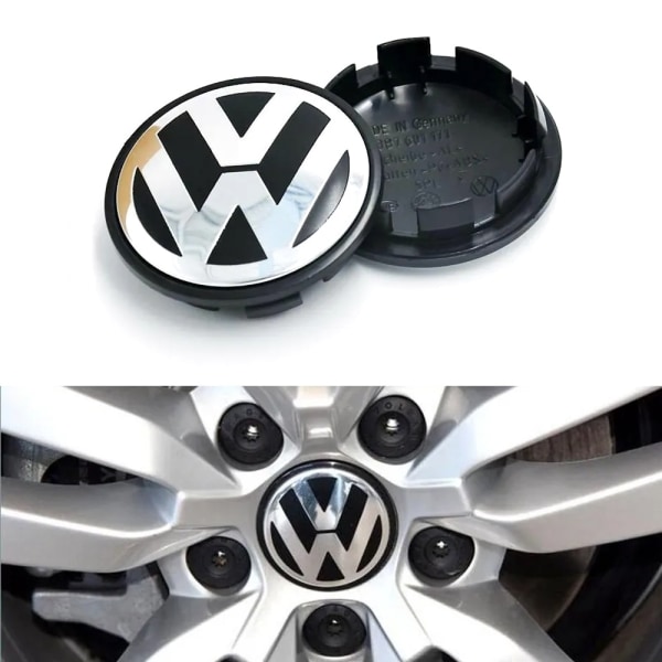 4-Kpl - Volkswagen VW Pyörännavan Emblem - Auto Silver 65 mm