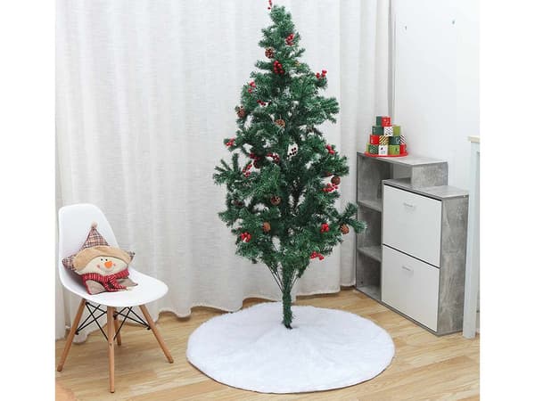 Julgransmatta vit päls 90 cm rund